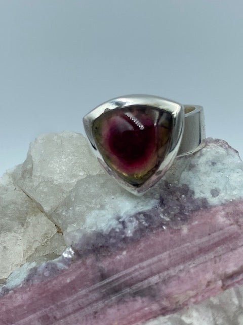 Ring mit polierten Wassermelonen-Turmalin Silber 925