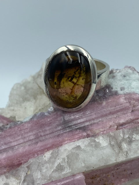 Ring mit polierten Wassermelonen-Turmalin Silber 925